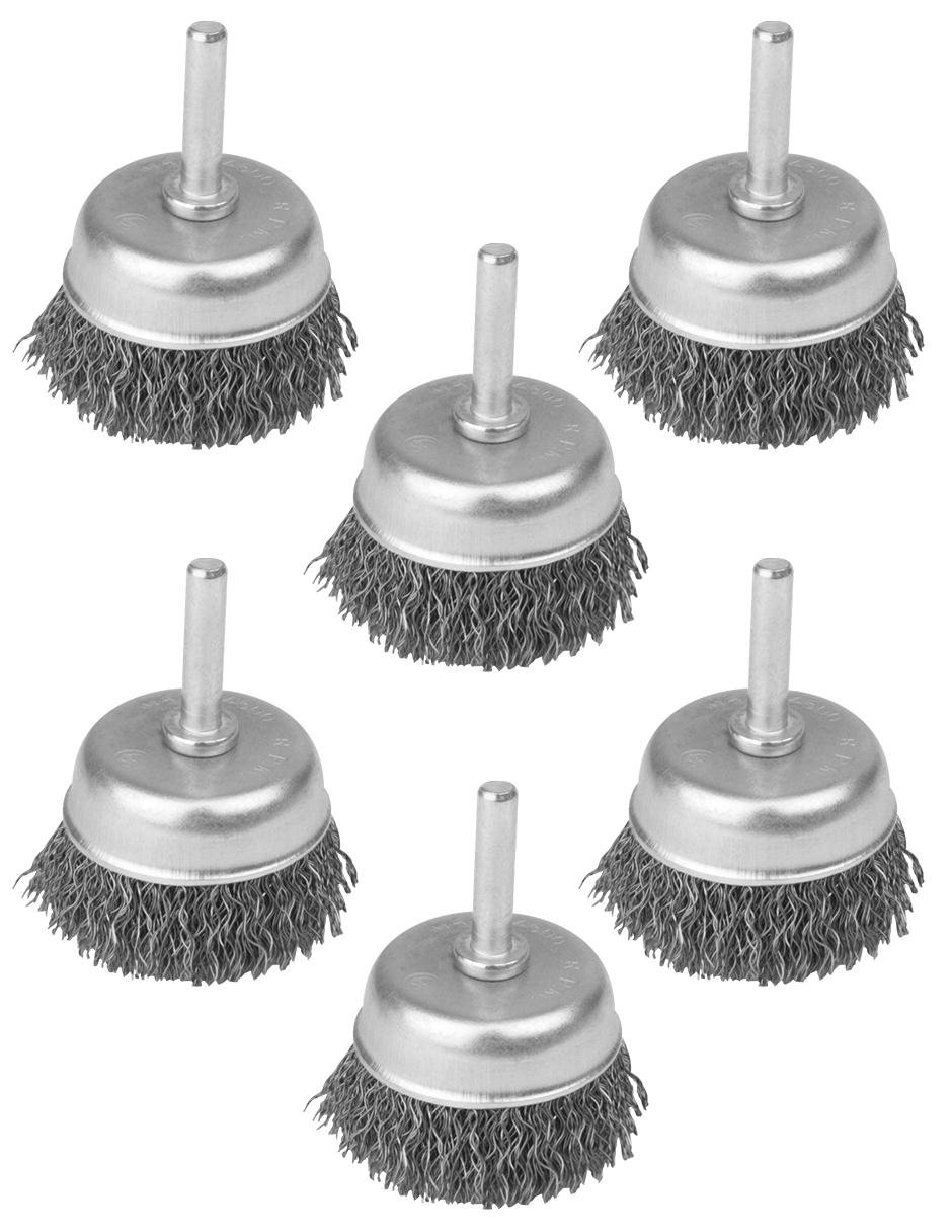 Pack de 6 piezas de carda de copa AKSI Maxtool con zanco de 1 3/4 pulgadas alambre grueso pulido máxima velocidad 4 500 RPM