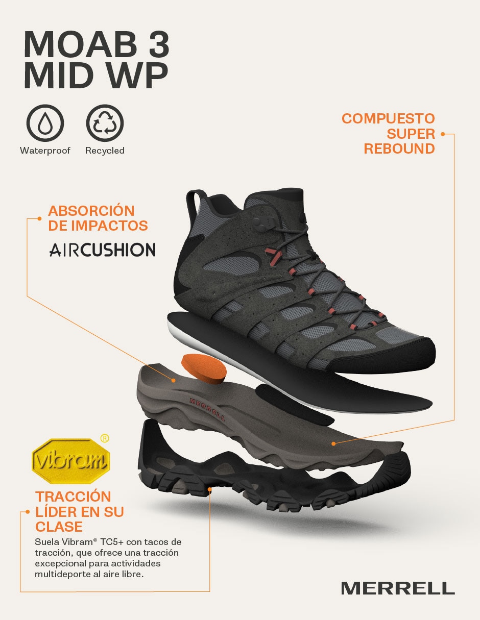 Tenis Merrell Moab 3 Mid Wp de mujer para hiking