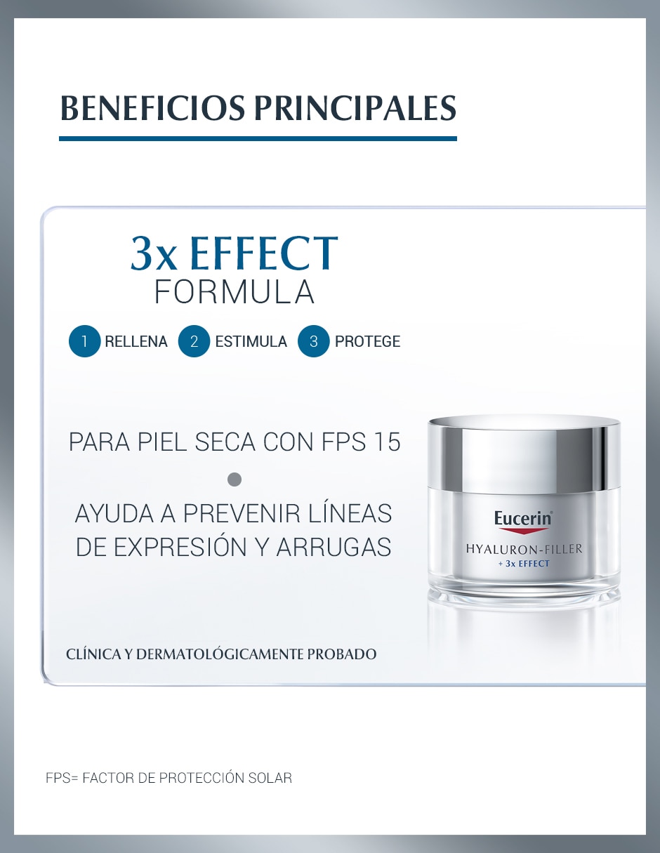 Crema facial recomendada para reafirmar día y noche Hyaluron-Filler Fps 15 Eucerin todo tipo piel